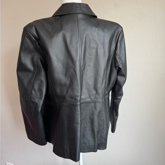 Croft & Barrow Black 100% Leather Button Down Jacket Women L Classic Vintage Y2K - Picture 4 of 5